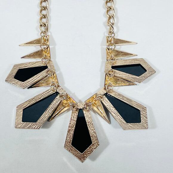 Vintage Black Gold Inverted Spike Geometric Bib Necklace Statement 8" - Picture 4 of 6